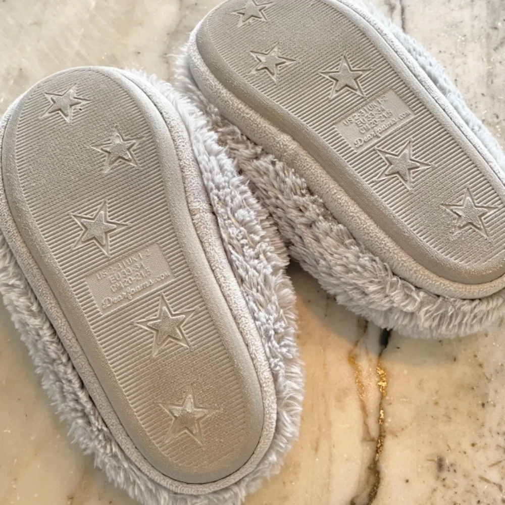 Grey gray bunny slippers with shimmer gold & pastel pink accents Easter rabbit